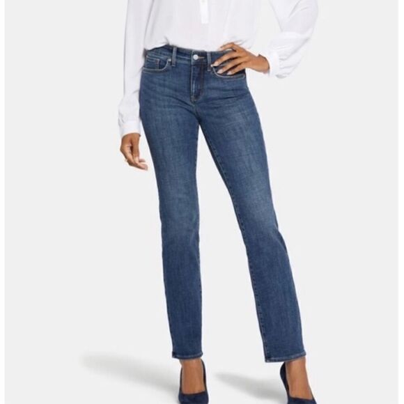 NYDJ Marilyn Straight Leg Dark Blue Jeans 8 - Picture 1 of 5
